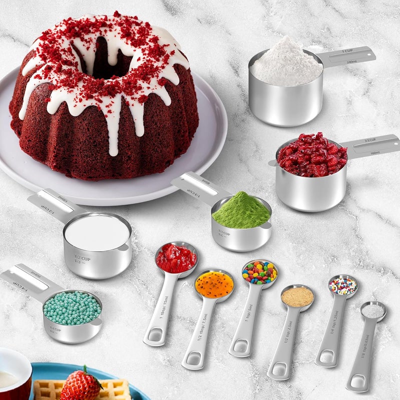 Minteem Measuring Cups and Spoons Set, Stainless Steel Measuring Cups Measuring Spoons with Easy to Read Markings, Ideal Kitchen Gadgets for Cooking & Baking, 11 Pack - Image 4